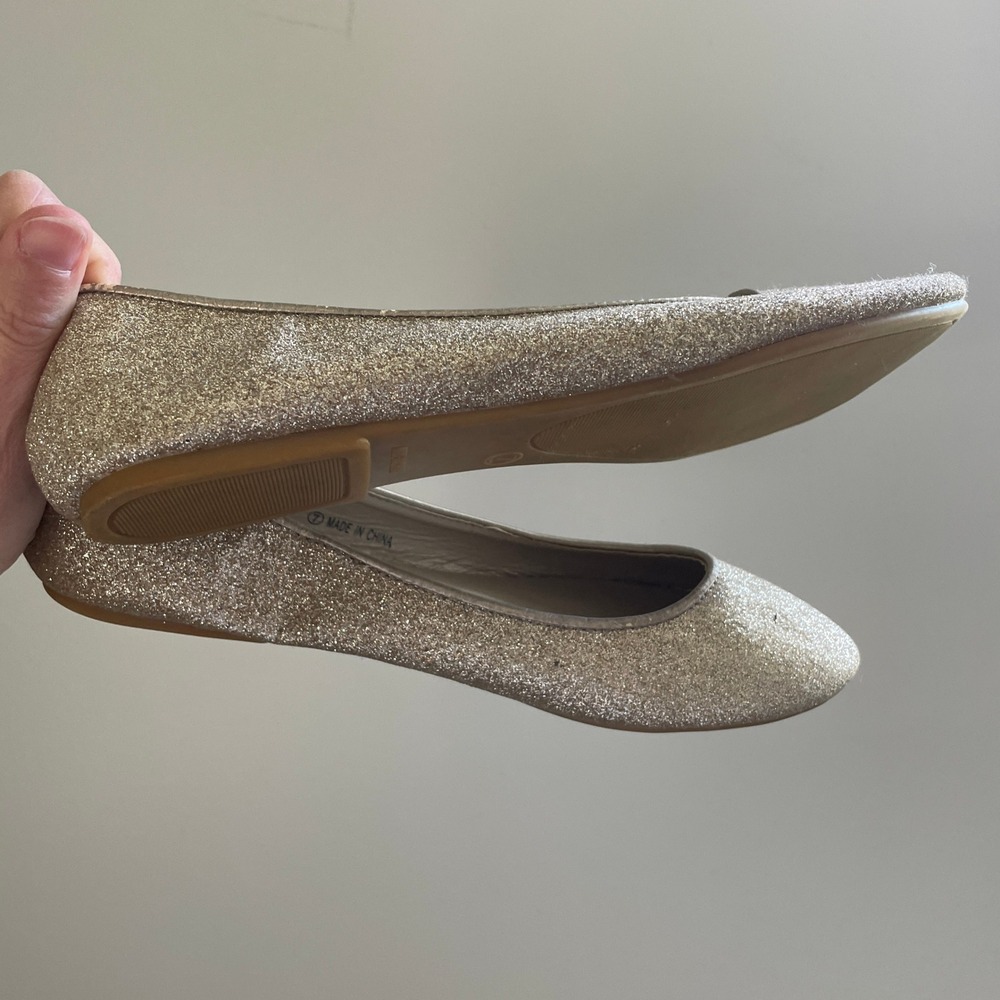 Gold Glitter Ballet Flats Womens Size 7 Sparkly Minimalist New York & Co Y2K 90s - Picture 4 of 8